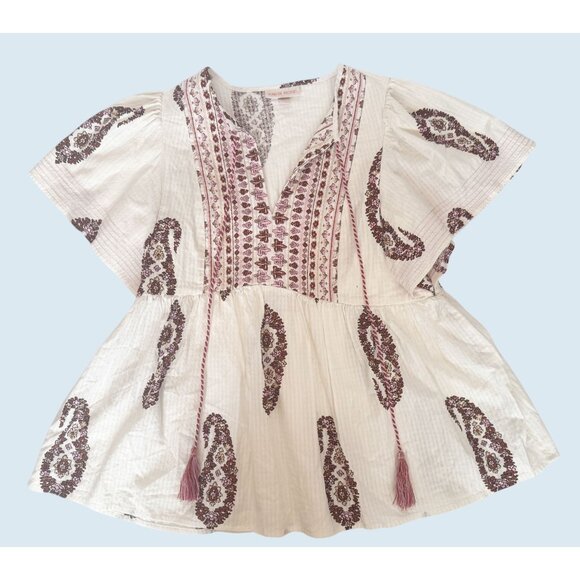 KNOX ROSE Boho Peasant Short Flutter Sleeve Peplum Blouse Top Size Small - Picture 2 of 7